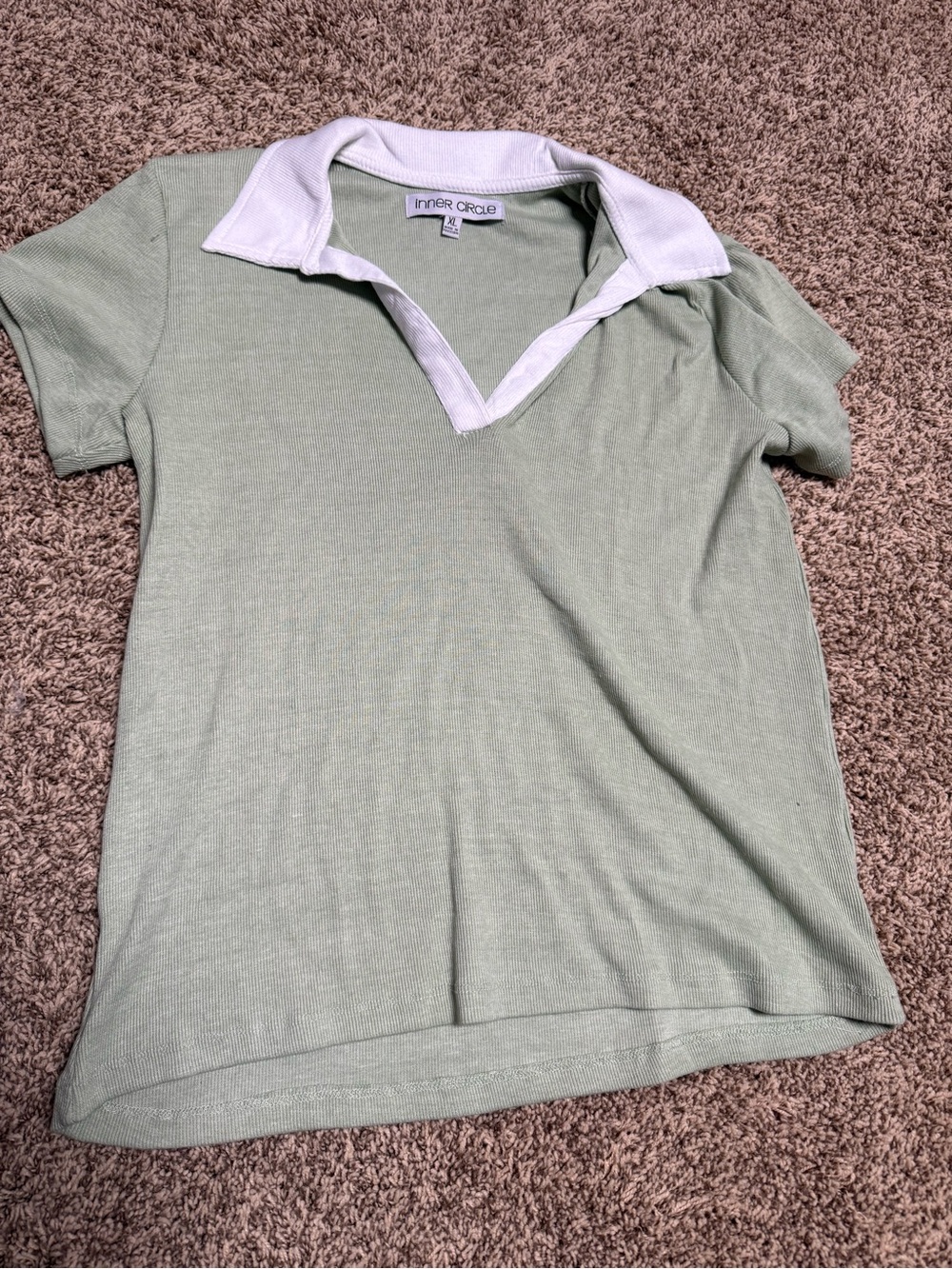 Sage Green Polo Top with White Collar